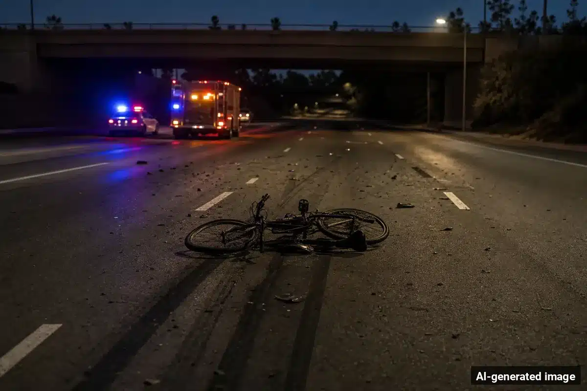 AI-generated image – Bicyclist Killed in Oxnard Hit-and-Run Crash on Fifth Street AI-generated image depicting the aftermath of the reported collision. Editorial scene illustration; not the actual incident.