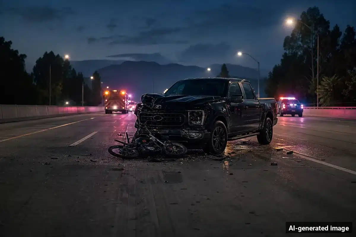 AI-generated image – E-Bike Rider Critically Hurt in Clairemont Mesa Collision AI-generated image depicting the aftermath of the reported collision. Editorial scene illustration; not the actual incident.