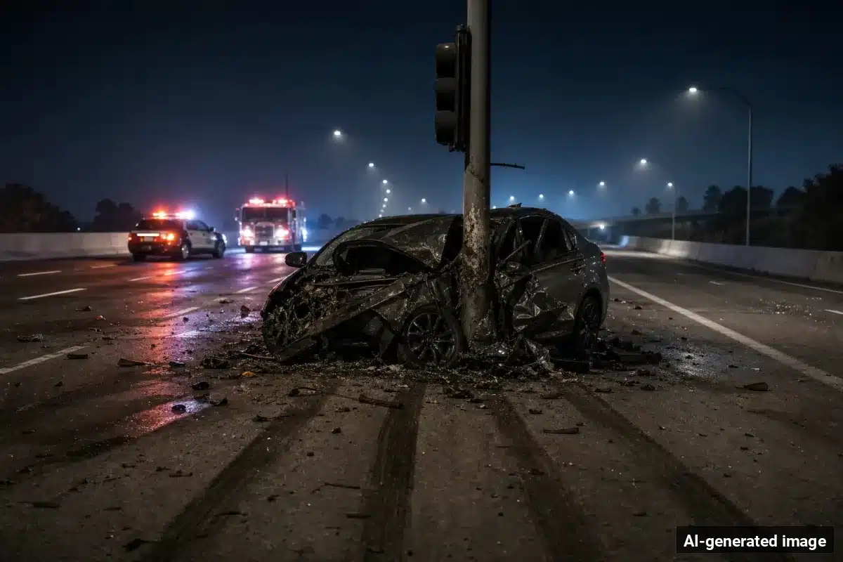 AI-generated image – Santa Maria Crash at Broadway and South Miller Kills Five AI-generated image depicting the aftermath of the reported collision. Editorial scene illustration; not the actual incident.
