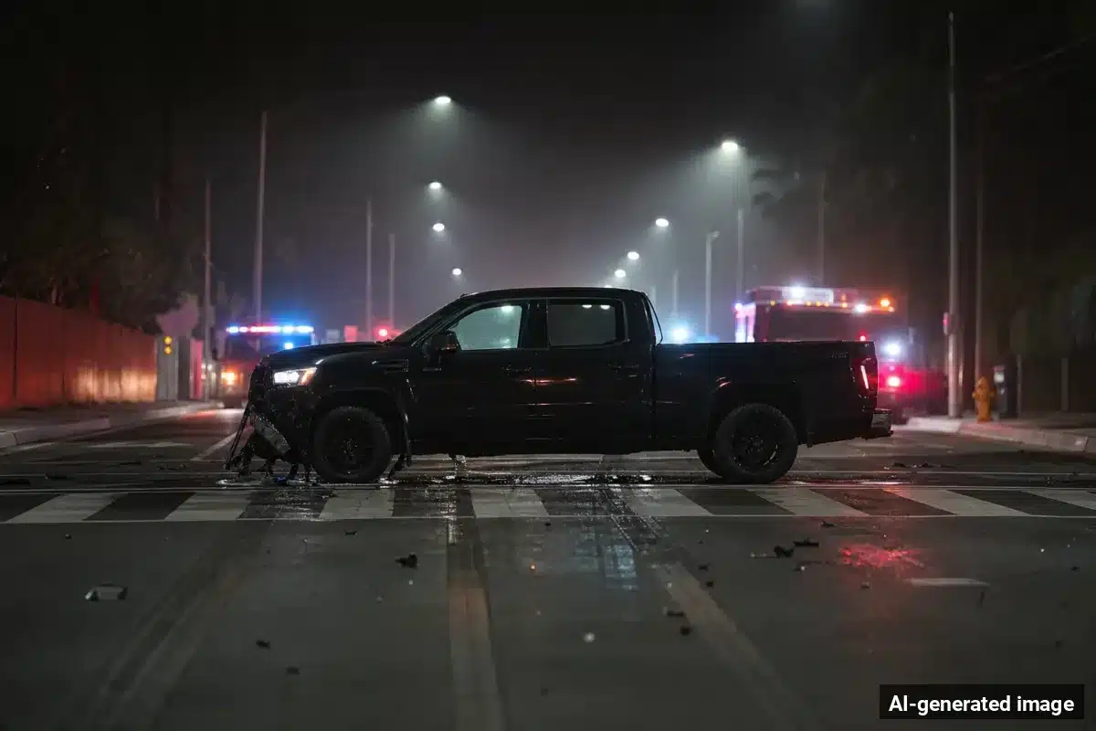 AI-generated image – Two Elderly Pedestrians Hurt in Rancho Bernardo Crosswalk Crash AI-generated image depicting the aftermath of the reported collision. Editorial scene illustration; not the actual incident.