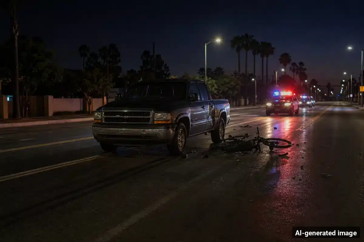 AI-generated image – Clairemont Mesa E-Bike Rider Critically Hurt in Balboa Ave Crash AI-generated image depicting the aftermath of the reported collision. Editorial scene illustration; not the actual incident.