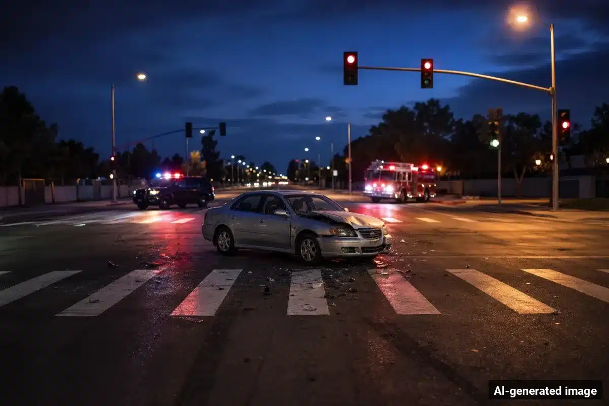AI-generated image – Man Critically Hurt in North Beach Pedestrian Crash, SFPD Says AI-generated image depicting the aftermath of the reported collision. Editorial scene illustration; not the actual incident.