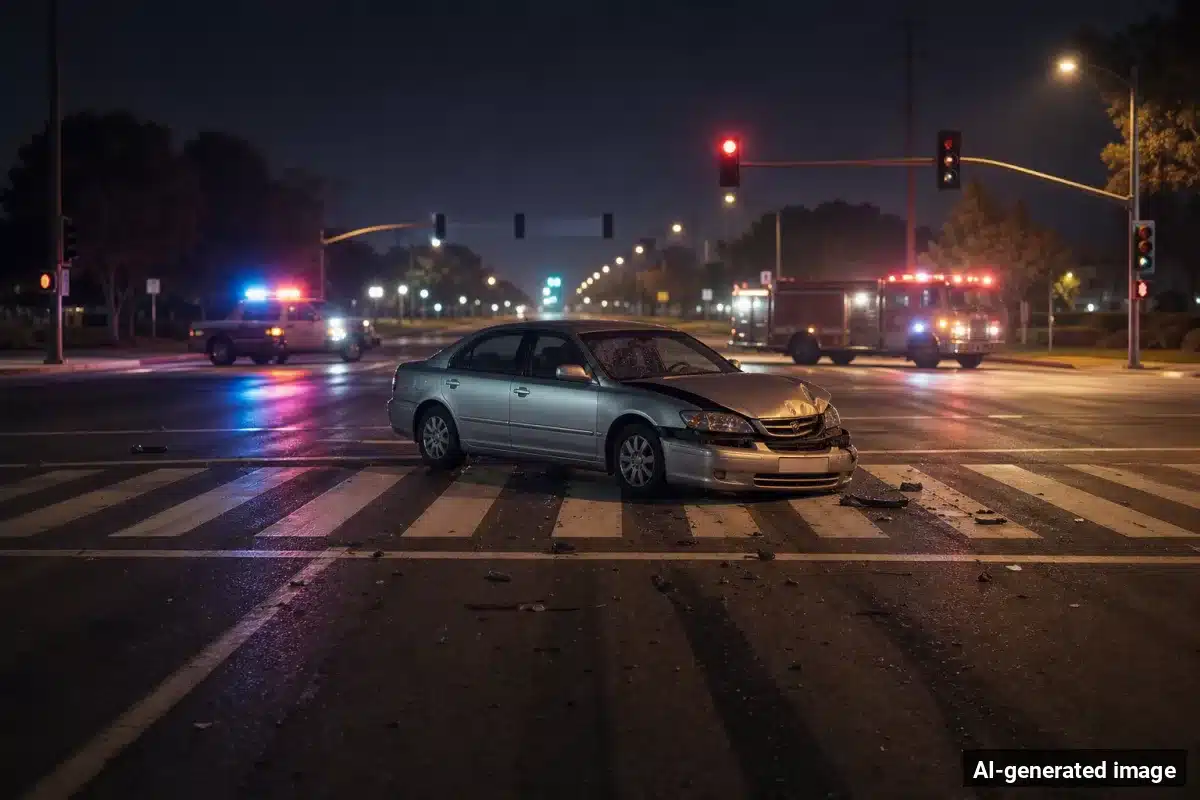AI-generated image – Pedestrian Dies After Being Struck by Driver in Union City AI-generated image depicting the aftermath of the reported collision. Editorial scene illustration; not the actual incident.