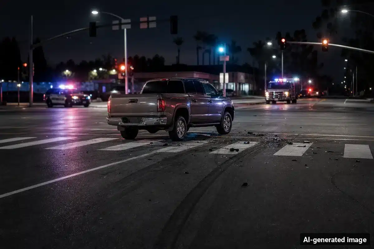 AI-generated image – Lancaster Pedestrian in Wheelchair Struck by Pickup, Hurt AI-generated image depicting the aftermath of the reported collision. Editorial scene illustration; not the actual incident.