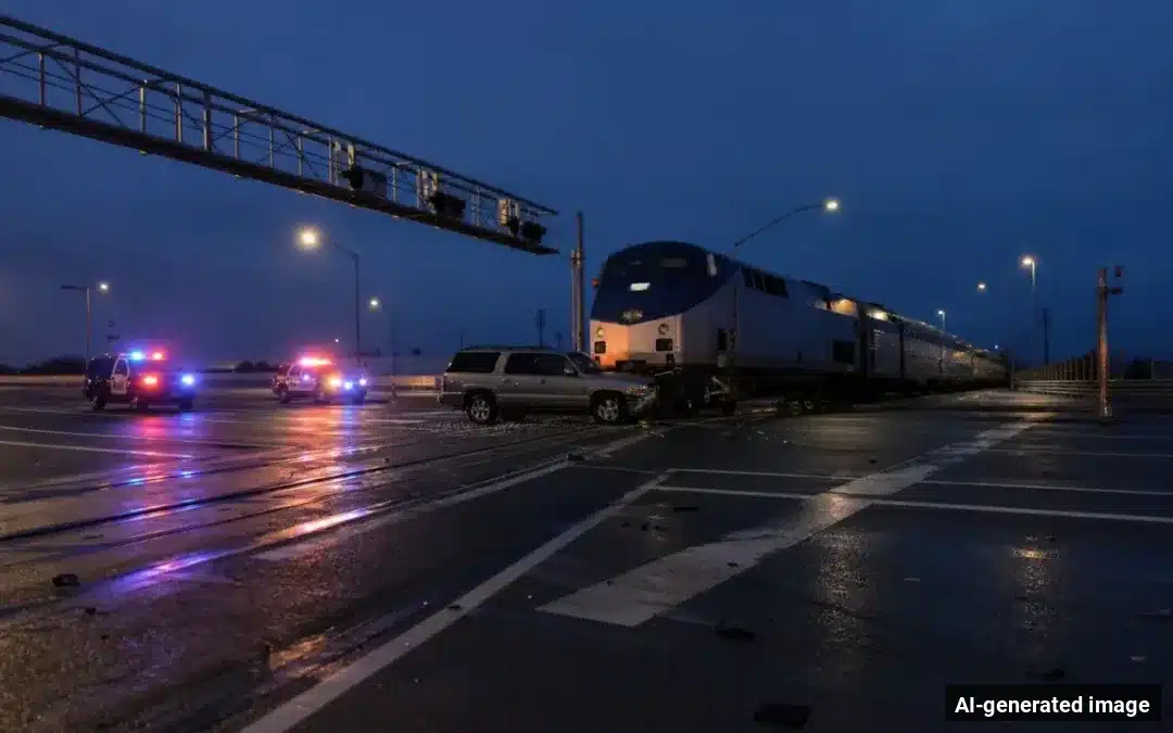AI-generated image depicting the aftermath of the reported collision. Editorial scene illustration; not the actual incident.