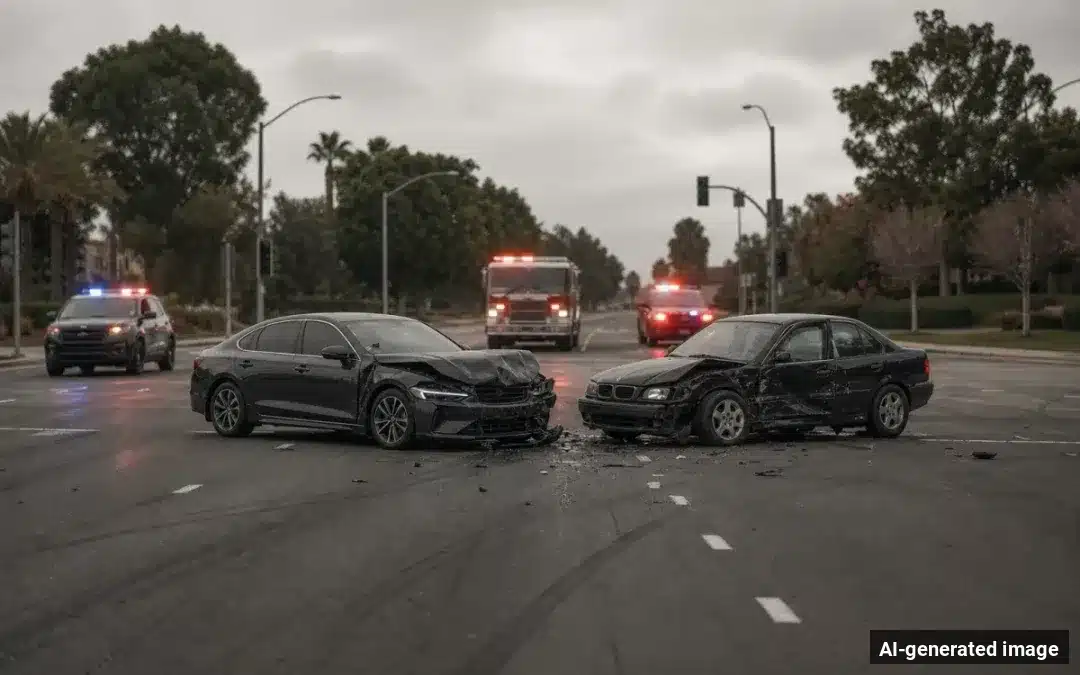 AI-generated image depicting the aftermath of the reported collision. Editorial scene illustration; not the actual incident.
