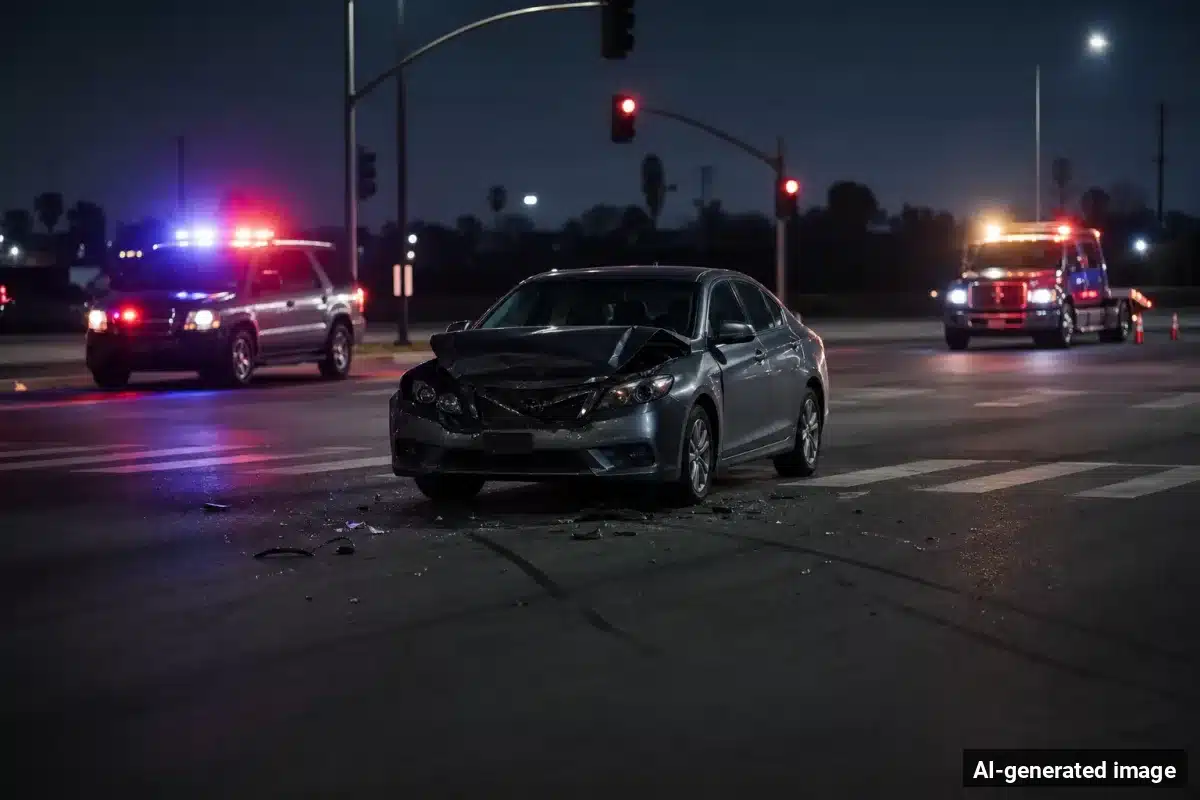 AI-generated image – Pedestrian Dies After Being Struck by Driver in Union City AI-generated image depicting the aftermath of the reported collision. Editorial scene illustration; not the actual incident.