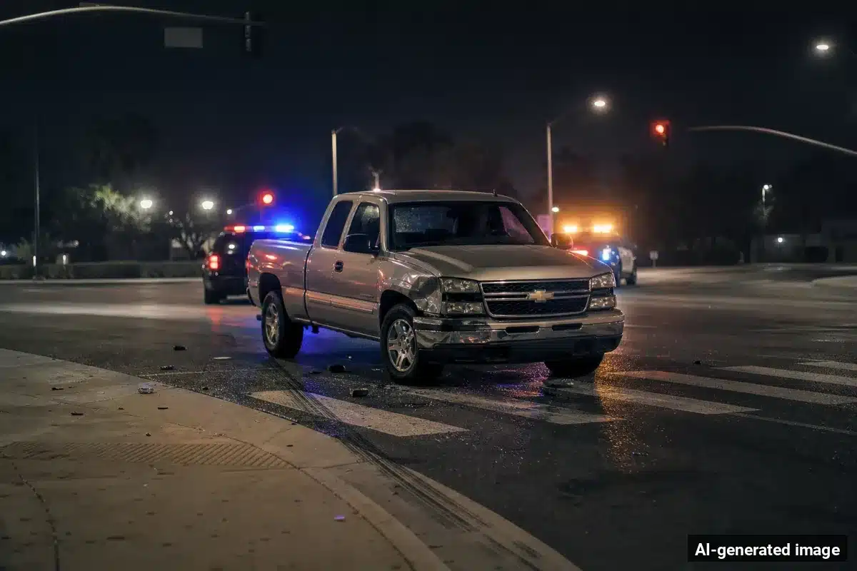 AI-generated image – Pedestrian Killed in South San Jose Hit-and-Run on Bernal Road AI-generated image depicting the aftermath of the reported collision. Editorial scene illustration; not the actual incident.