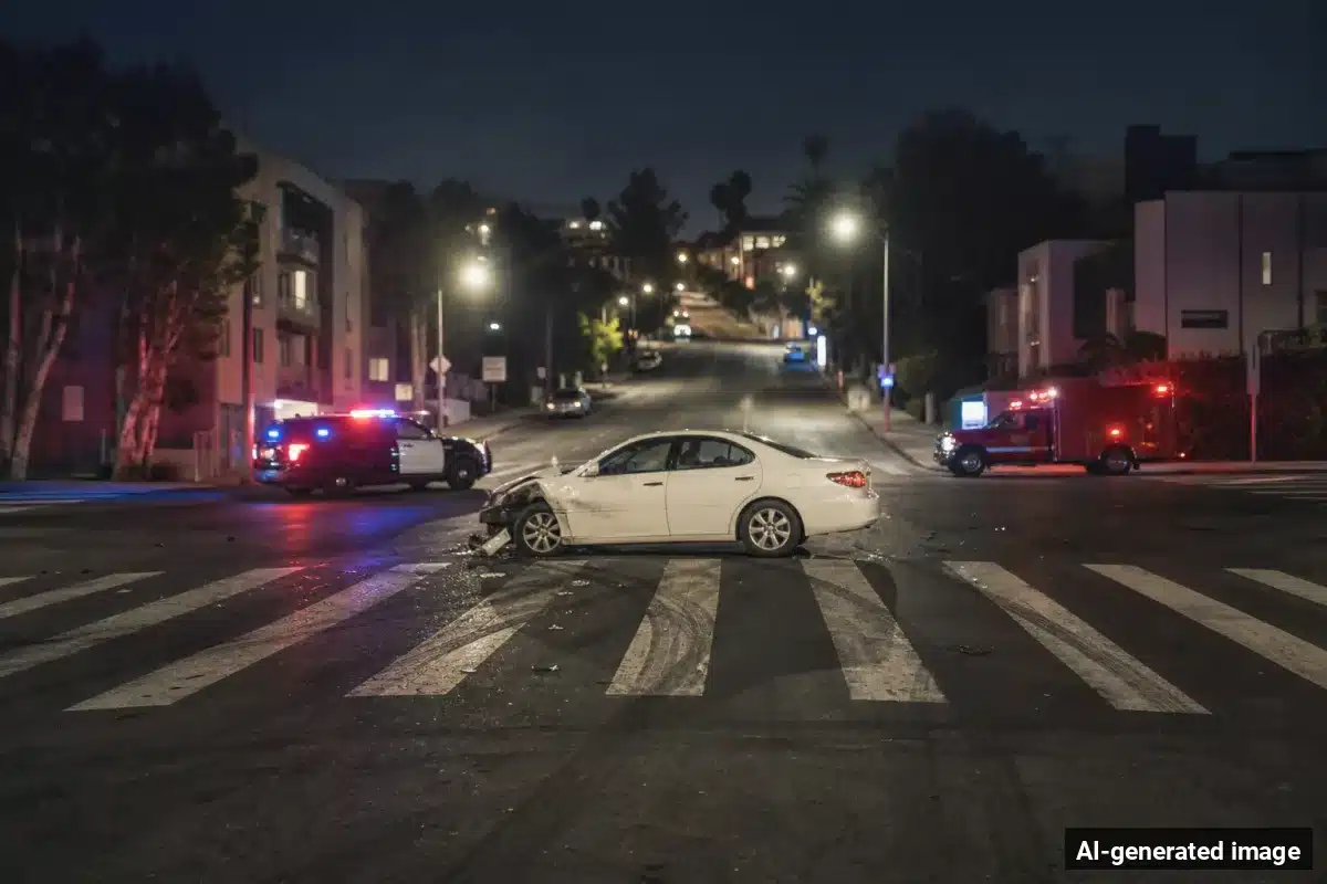 AI-generated image – Silver Lake Hit-and-Run Leaves Man in His 30s Seriously Injured AI-generated image depicting the aftermath of the reported collision. Editorial scene illustration; not the actual incident.
