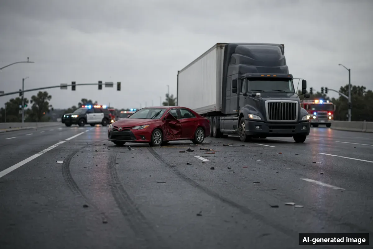 AI-generated image depicting the aftermath of the reported collision. Editorial scene illustration; not the actual incident.