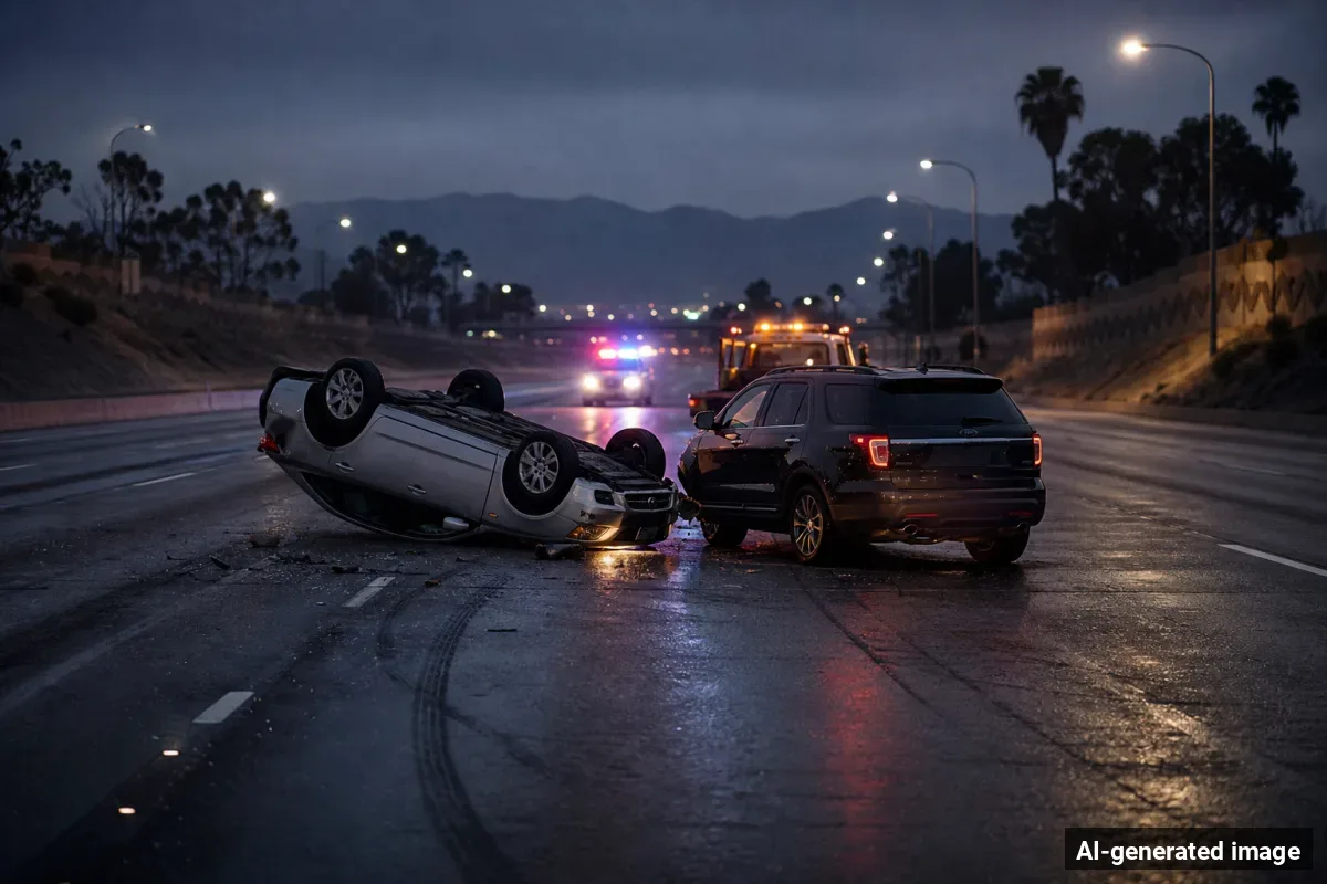 AI-generated image depicting the aftermath of the reported collision. Editorial scene illustration; not the actual incident.